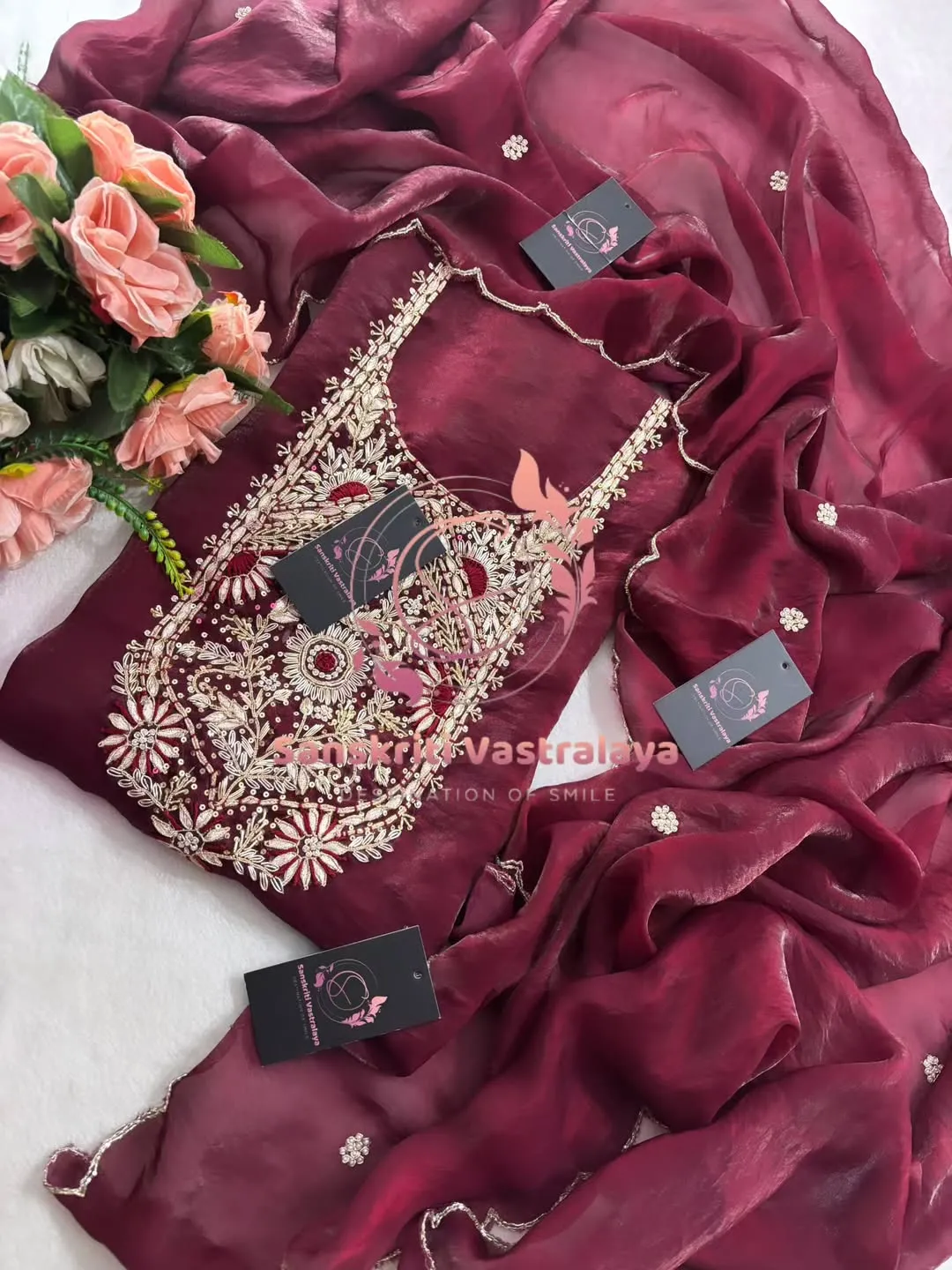 Silk fabric kurta with zardogi handwork - Image 3