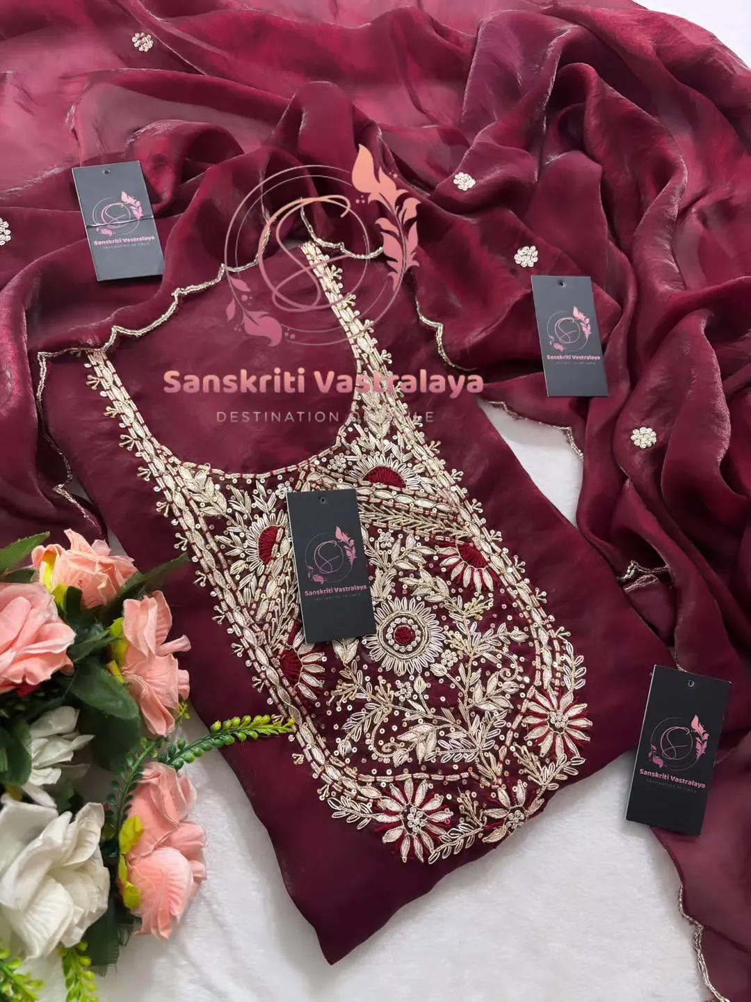 Silk fabric kurta with zardogi handwork