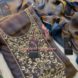 Space silk fabric kurta with zardogi handwork