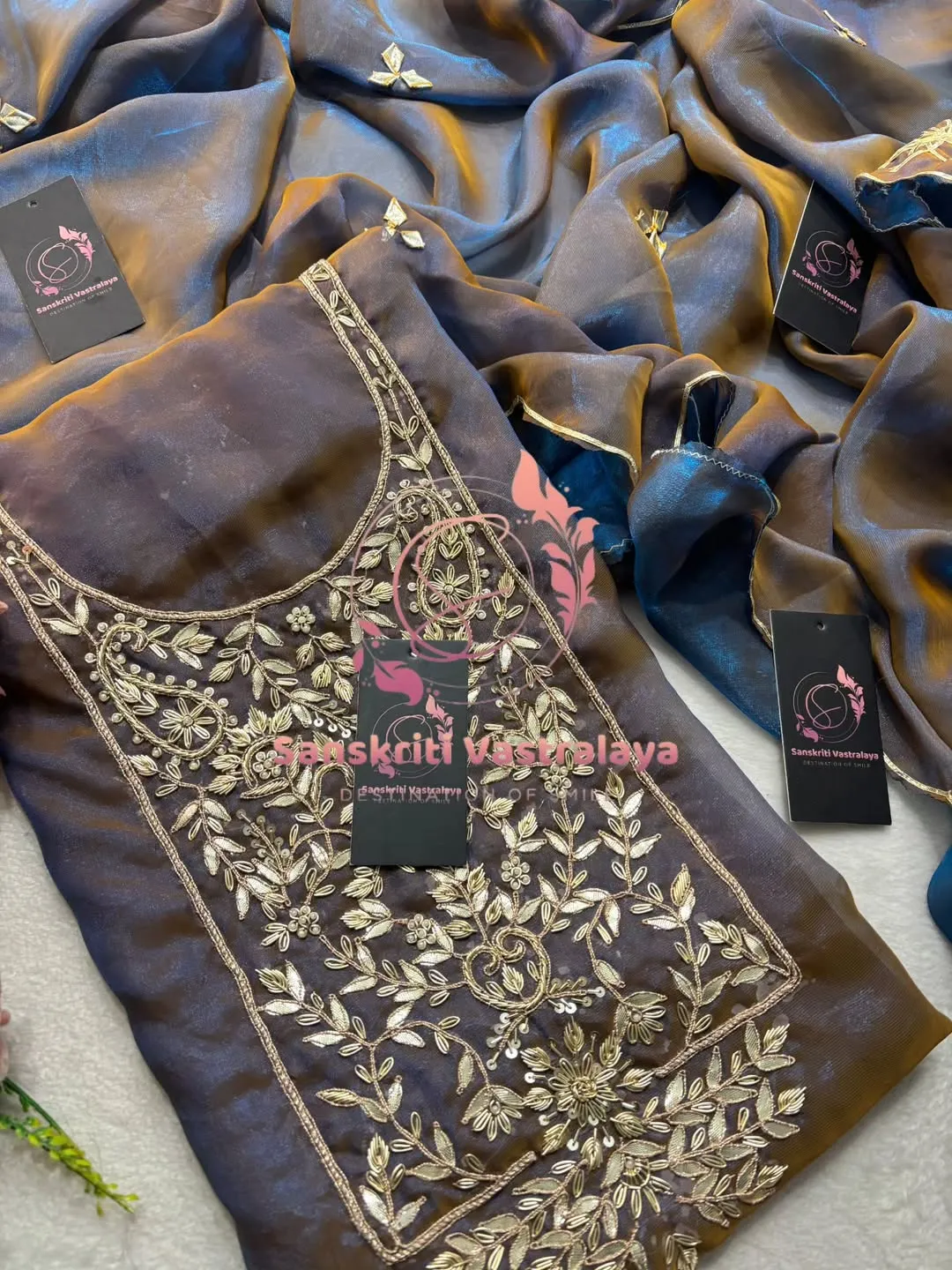 Space silk fabric kurta with zardogi handwork