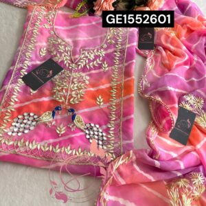 MULTI GEORGETTE LAHRIYA SUIT WITH ZARDOGI HANDWORK GOTA PATTI