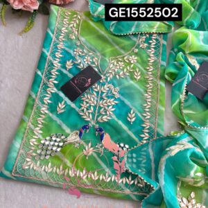 MULTI GEORGETTE LAHRIYA SUIT WITH ZARDOGI HANDWORK GOTA PATTI