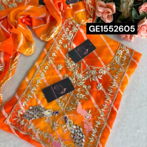 MULTI GEORGETTE LAHRIYA SUIT WITH ZARDOGI HANDWORK GOTA PATTI